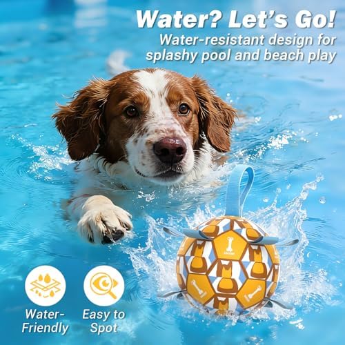 Dog Toy Balls, Dog Soccer Ball with Straps, Interactive World Cup Soccer Ball for Medium Dogs, Water Fetch Toys, Tug-of-War, Herding Ball Toys Outdoor, Dog Birthday Toy, Light Blue (6 Inch)
