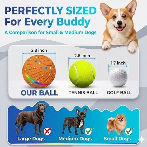 Smart Interactive Dog Toy Ball - Automatic Moving Bouncing Rolling Ball with 3 Modes & RGB Lights, Durable E-TPU Motion Activated Dog Toys for Small Medium Dogs, Keep Busy & Boredom Relief (Orange)