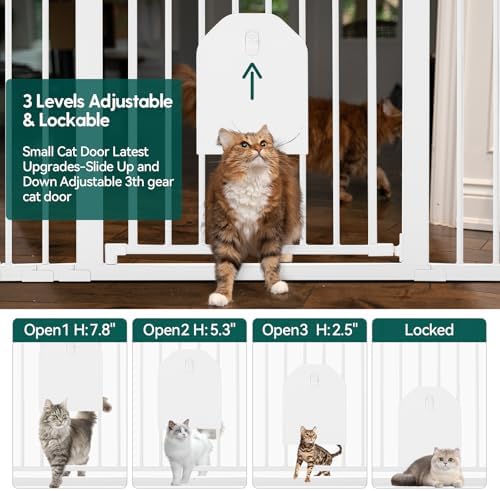Babelio 36" Tall Baby Gate with Adjustable Cat Door, CatPrivilege I, 29-43" | Auto Close, Safety Gate for Stairs, Easy Walk Thru with Pet Door, Includes 4 Wall Cups and 3 Extension Pieces, Gray