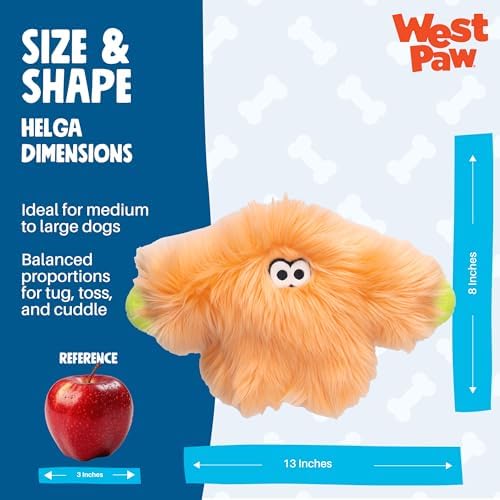 WEST PAW Rowdies Helga Durable Plush Dog Toy with Reinforced Seams Chew Resistant HardyTex Fabric and Interactive Squeaker for Safe Indoor and Outdoor Playtime Bundle for Dogs - Melon