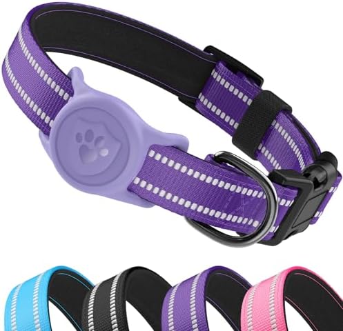 Upgraded AirTag Dog Collar, IP68 Waterproof Holder, Large Purple