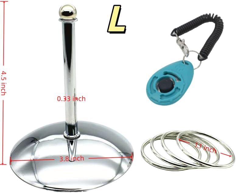Fosrion Stainless Steel Parrot Ring Toss Toy, Interactive Training & Enrichment Toy for Parrots – Bite-Proof, Anxiety Relief, Exercise Fun for All Kinds of Parrot (Large Toy + Clicker)