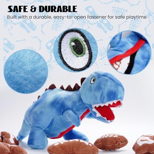 Nocciola Plush Dinosaur Dog Toys: Funny Squeaky Stuffed Dino Chew Toy for Small Medium Breed, Cognitive Enrichment Puzzle Mental Stimulation Training Pet Supplies to Keep Busy, 9 Packs