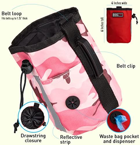 Dogline Dog Treat Pouch: Puppy Training Bag, Pet Kibbles and Snacks Holder, Litter Waste Bags Dispenser with Adjustable Drawstring Closure, Large Capacity with Mesh Pocket, Strong Nylon Material