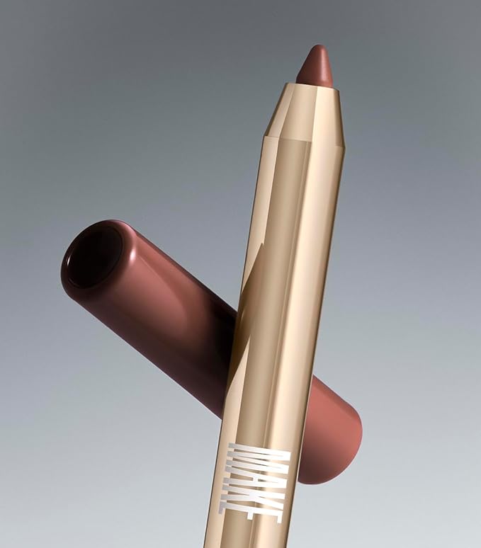 MAKE Beauty Continuum Lip Liner – Long Lasting Creamy Liner with Velvet Matte Finish – Includes Built-In Sharpener and Blending Brush – Highly Pigmented Warm Caramel Nude Lip Color – Shade, Elemental