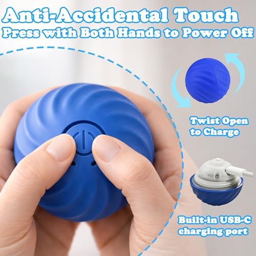 Interactive Dog & Cat Toy Ball, Automatic Moving Pet Toy for Small & Medium Dogs and Cats, USB-C Rechargeable Rolling Indoor Dog Toy for Boredom Relief