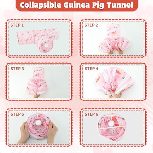 YUEPET Guinea Pig Tunnel, Guinea Pig Toys, 3-Way Play Tunnel Hideout, Pink