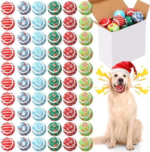 Sosation 60 Pack Christmas Squeaky Tennis Balls for Dogs, Dog Balls 2.0" Interactive Fetch Toy Non-Toxic Durable Outdoor Small Puppy Chew Toys for Teething Training Exercise Playing Throwing