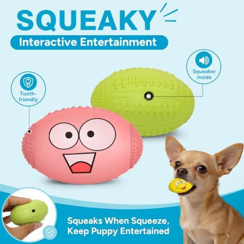 1.5” Squeaky Soft Rubber Football Dog Toy, Bouncy Chew Ball for Tiny Mini Small Breed Puppies (X-Small)