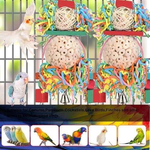 BBjinronjy Bird Toys,2PCS Hanging Natural Soft Sola Ball Beak Chew Shred Forage Toys for Parrots,Cockatiel,Conure,Love Birds,Parakeets,Budgie and Other Small Birds
