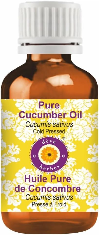 Deve Herbes Cucumber Oil (Cucumis sativus) | Cold Pressed | Pure | Natural | Undiluted | For Diluting Essential oils | For Skin & Massage | Non-Sticky | Lightweight | Men & Women | 5ml (0.16 oz)