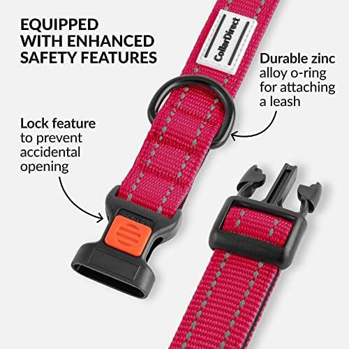 Reflective Dog Collar, Quick-Release Buckle (Pink, 14-18 Inch)