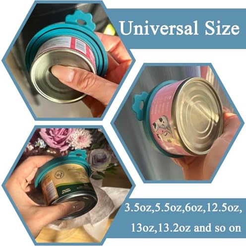 Pet Can Opener & 3 Pcs Cat Food Can Lids | Universal BPA Free Silicone Covers & Multi-Function Wet Food Spoon for Cat and Dog Food(Dark Blue)