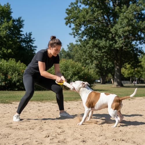 OllyDog Tugger | Dog Tug Toy for Tug of War & Training | Durable Bite Pillow | Eco-Friendly Recycled | Handle | Medium Large Dogs (Terrazzo)