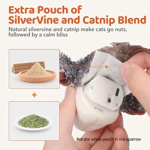 Flying Bird Cat Toy(Not a Flying Bird), Simulated Chirping Bird Cat Toy Flapping Wings, Rechargeable Interactive Flappy Birds, Cats Toys with Feather Tail