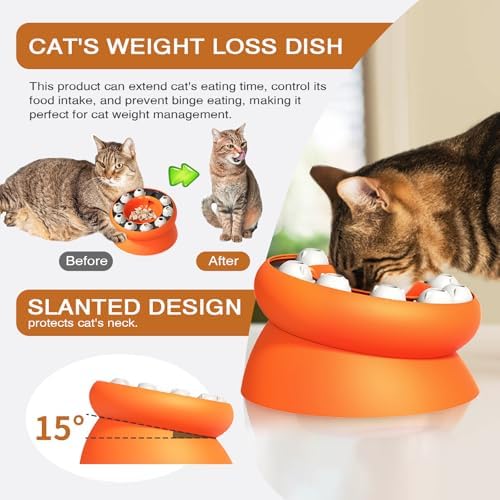 Interactive Cat Puzzle Feeder, Cat Puzzle Toy Treat Dispenser Kitten, Enrichment Toys for Indoor Cats, Slow Feeder Treat Puzzle Toys Cats Stimulation Toys(Orange)