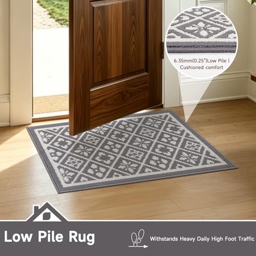 Ileading Indoor Door Mat 24" X 36"Absorbent Dog Muddy Paws Mat Low-Profile Entrance Small Runner Rug With Non-Slip Rubber Backing Machine Washable Inside Welcome Mat For Hallway,Entryway,Kitchen(Grey)