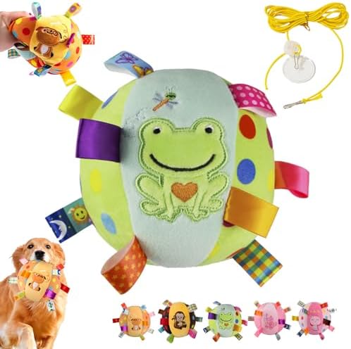 Colorful Squeaky Hanging Dog Training Toy, 6-Inch Squeaky Hanging Dog Toy, Soft Stuffed Ball with Cotton Material, Built-in Bell, Interactive Tug Chew Toy for Small Medium Dogs Indoor Play Fun (#C)
