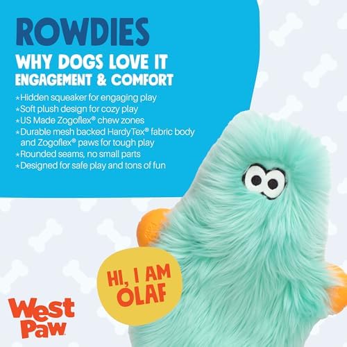 WEST PAW Rowdies Olaf Durable Plush Dog Toy with Reinforced HardyTex Fabric Hand Sewn Seams and Engaging Squeaker for Chewers and Cuddlers - Seafoam
