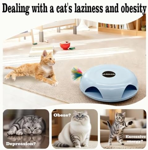 Interactive Whack-a-Mole Cat Toy — Automatic Mushroom Feather Pop-Up Play Toy for Cats, Cognitive Stimulation & Exercise, Durable Pet Entertaining Game (Blue)