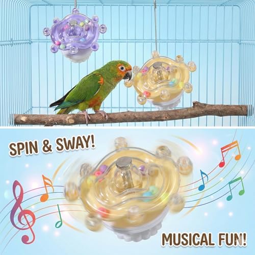 2 Pcs Bird Toys for Parakeets, Colorful Spin Wheel Toy, Interactive Bird Educational Toy for Small Birds Bird Cage Enrichment Toy for Cockatiel Parakeet Entertainment Bird Toys, Sun Conure Toys