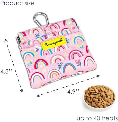 Dog Treat Pouch,Cotton Pocket Sized Training Holder, Hand Free Walking Funny Bag with Carabiner, Self-Closing Pet Feed Snack Reward, Behavior Aids for Puppy Travel or Outdoor Use （Rainbow）
