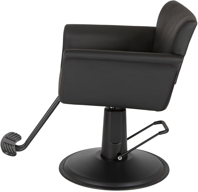 Buy-Rite Capri Styling Chair for Professional Salons & Barbershops - Luxurious Black Vinyl, Black Stitching, Elegant Curved Arms, Crevasse-Free Cushions - YLG-298-1