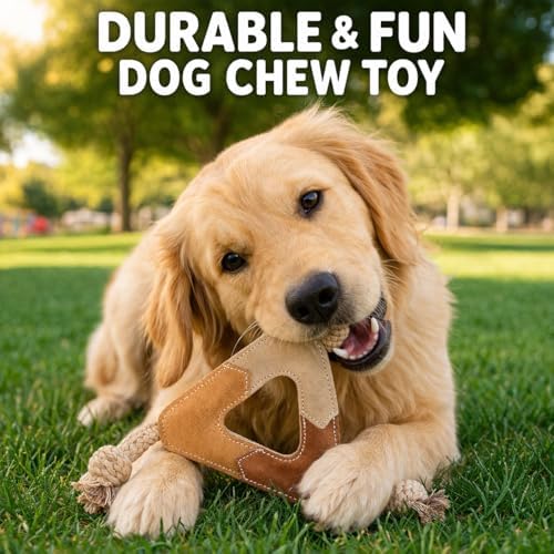 Triangle Shape Natural Suede Leather Dog Chew Toy with Strong Rope Knots, Interactive Tug and Play Toy for Medium to Large Dogs, Durable Daily Use (Pack of 2)
