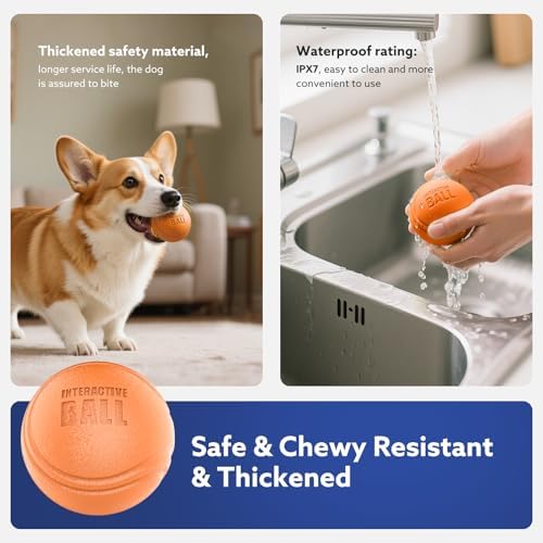 AIPERRO Interactive Dog Toys Ball, Smart Action Activated Rechargeable Pet Toy, TPU Material, IPX7 Waterproof Rating, Automatic Rotating/Bouncing/Moving, Suitable for Small/Medium Dogs-Orange