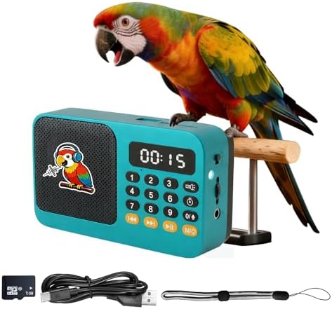 Parrot Talking, Whistling & Singing Training Player – 134 Professional Audio Tracks with Loop Playback &Self-Custom Audio, Includes Training Guide for Beginners & Busy Individuals (Blue)