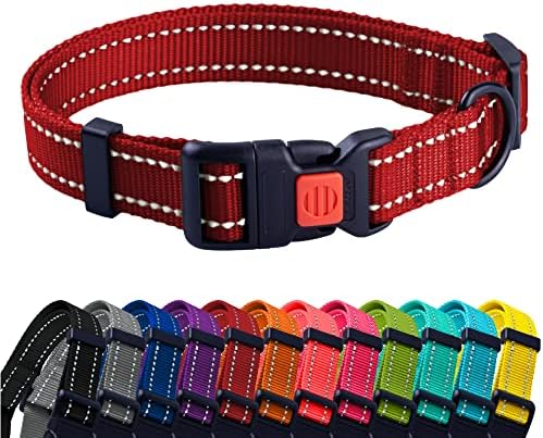 Reflective Dog Collar, Quick-Release Buckle (Red, 12-16 Inch)