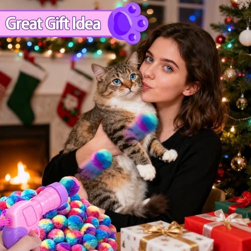 Mity rain 51PCS Cat Ball Launchers & Pom Pom Balls Interactive Cat Toy Set