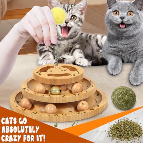 DoogCat Cat Ball Track with Puzzle Top, 3-Level Cat Ball Tower