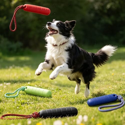 PUPTECK Interactive Dog Pool Toys Water Floating Toys Fetch Training Bumpers 4 Pack, Red Black Blue Green