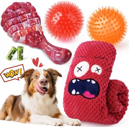 KIPRITII 4-Toy Variety Dog Toys for Aggressive Chewers, Medium-Large Dogs