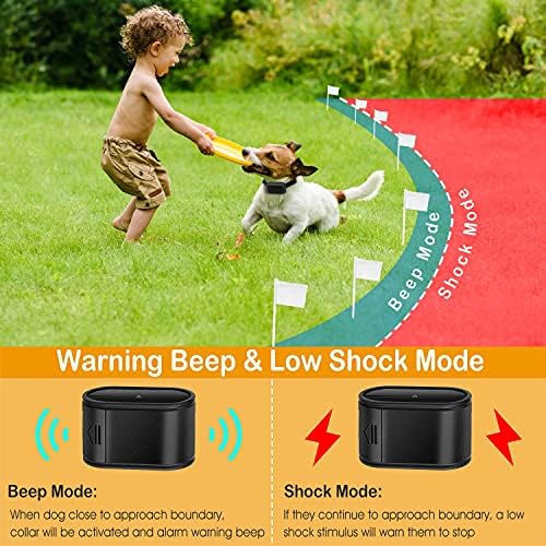 Electric Dog Fence System – Wireless Pet Containment System with Dual Waterproof Shock Collars, 984 Ft Underground Wire Covers 1.2 Acres for Small, Medium & Large Dogs (4 lbs+)