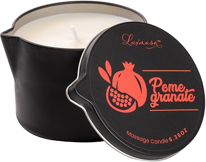 Pure Natural Soybean Scented Massage Candles for Couples-Low Temp Relaxing Candles Aromatherapy - Body Lotion for Massage 6.35 OZ (Pomegranate Scent)