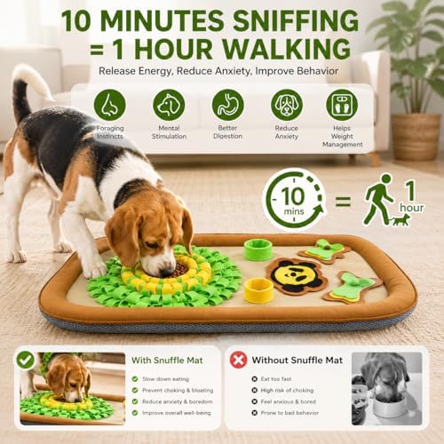 2IN1 Dog Bed Mat&Snuffle Mat for Dogs Large Breed, 28.3''x28.3'' Interactive Puzzle Dog Food Mat, Easy to Clean, Durable, Mental Stimulation & Slow Feeding Game for All Breeds