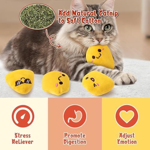 L1rabe Chicken Nugget Catnip Stuffed Toys for Cats- Gifts for Kitten Lovers