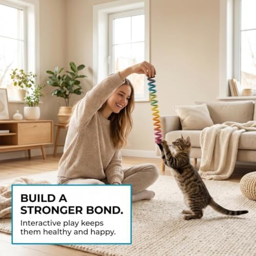 Glaciart One Felt Spring Cat Toy – 3 Pcs Soft Fuzzy Enrichment 100% Natural Wool - Interactive Stretchable Play Cat Toy Set - Safe for Pets, Non-AZO Colored Dyes - 30” Long