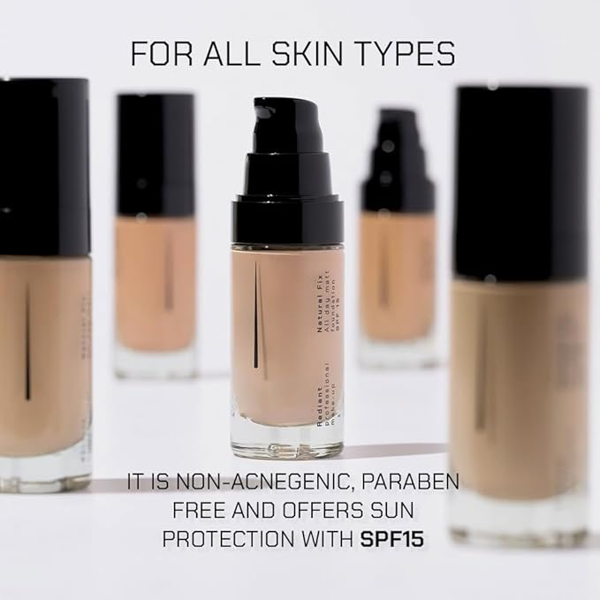 Radiant Professional Natural Fix All Day Matte Cream Foundation Makeup – Long Wear, Full Coverage Matte Foundation with SPF 15 – Oil Free Lightweight Formula for All Skin Types – 1.01oz (02 Caramel)