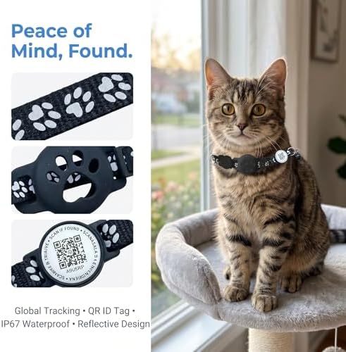 Cat Tracker with QR Code GPS Collar for Cats Electronic Pet Locator Waterproof Compatible with Apple Find My No Monthly Fee Ideal for Small to Large Cats Advanced Tracking Solution Smart Collar