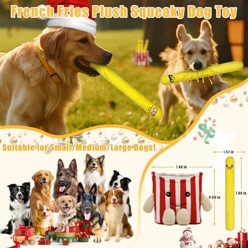 YZHDUXIU Dog Squeak Toys 5 Pack Christmas French Fry Plush Chew Small Dogs