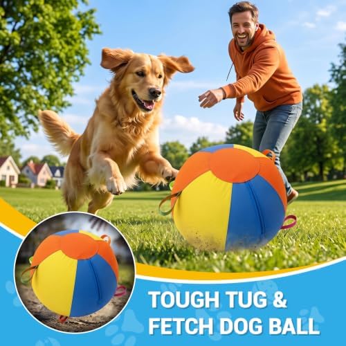 22'' Heavy Duty Herding Ball for Dogs with Handles, Inflatable Training Toy