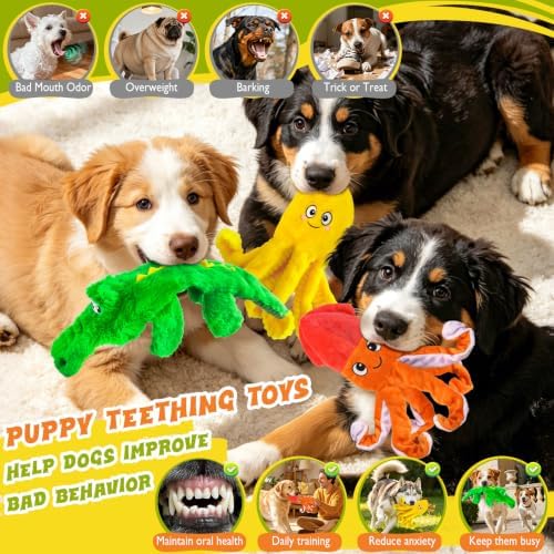 WOWBALA No Stuffing Squeaky Dog Teething Toys, 3-Pack