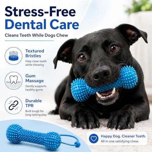 Dual-Action Canine Dental Prop,Dog Dental Chew Toy for Effortless Brushing,Interactive Treat-Dispensing Squeaky Bone,Pet Oral Care for Small,Medium,and Large Breeds (Blue-1pc)