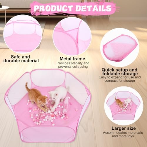 Foxtell Pink Cat Ball Pit Include 115 PCS Interactive Cat Toys for Indoor Bored Self Play Enrichment Toy for Indoor Cats Interactive Fun and Exercise