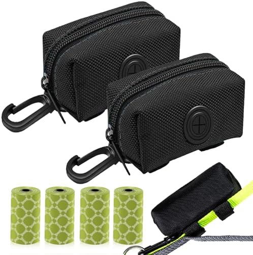 2 Pack Dog Poop Bag Holder for Leash + 80 Count Doggie Waste Bag, Black