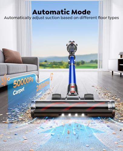 Dual-Battery Cordless Vacuum Cleaner 130 Mins(Eco) 50KPa 600W, Stick Vacuum | Rechargeable, 3.3Ft Hose, Sofa Brush, TouchScreen, AUTO-Mode, Wall Mount Charging, Scented, for Home /Floors/Carpets/Pet Hair