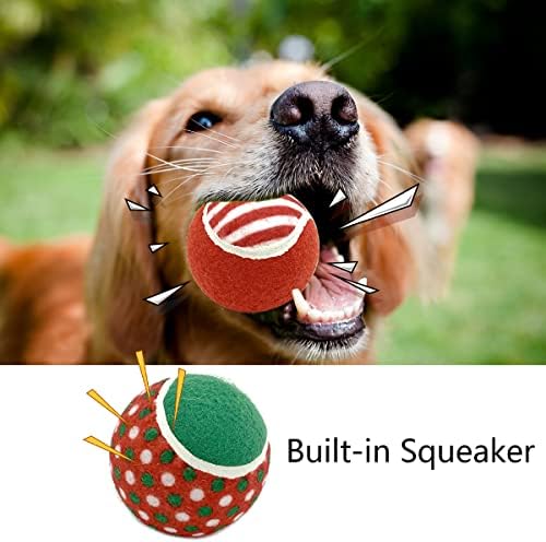 8Pcs Christmas Dog Tennis Balls Dog Xmas Squeaky Tennis Ball Toy Xmas Green and Red Puppy Interactive Toys for Small Medium Dogs Training Playing